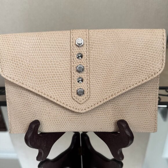 Danielle Nicole Envelope Crossbody Tan Faux Leather Studded with Chain Strap - Picture 9 of 13